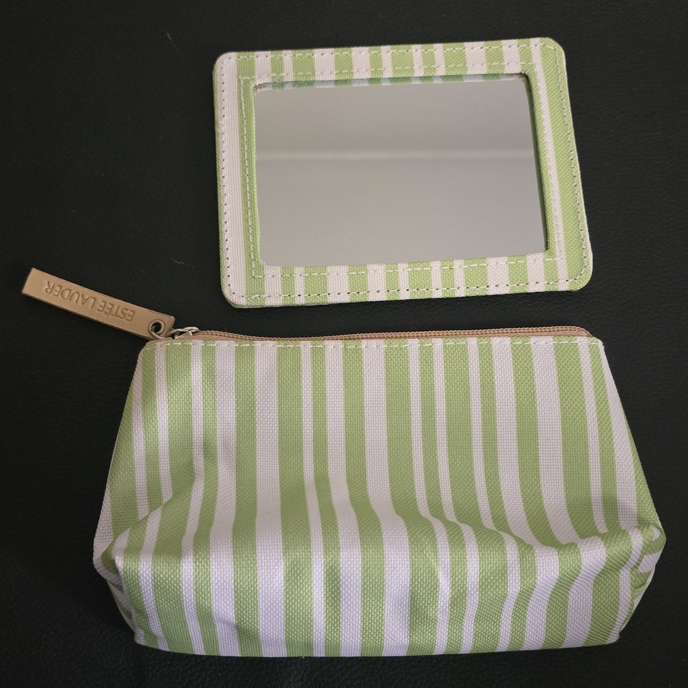Estee Lauder Green Makeup Cosmetic Bag and Mirror